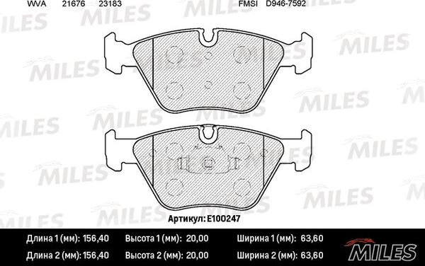 Miles E100247 - Тормозные колодки, дисковые, комплект autospares.lv