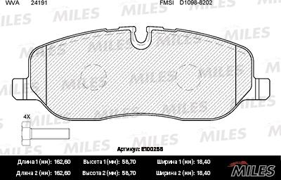 Miles E100255 - Тормозные колодки, дисковые, комплект autospares.lv