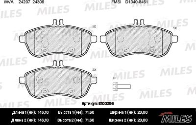 Miles E100256 - Тормозные колодки, дисковые, комплект autospares.lv