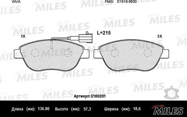 Miles E100201 - Тормозные колодки, дисковые, комплект autospares.lv