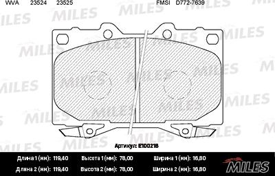 Miles E100216 - Тормозные колодки, дисковые, комплект autospares.lv