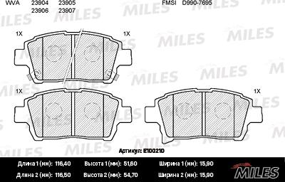 Miles E100210 - Тормозные колодки, дисковые, комплект autospares.lv