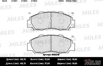 Miles E100218 - Тормозные колодки, дисковые, комплект autospares.lv