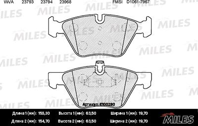 Miles E100280 - Тормозные колодки, дисковые, комплект autospares.lv