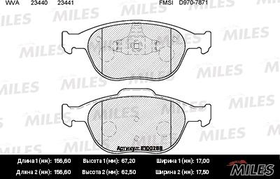 Miles E100288 - Тормозные колодки, дисковые, комплект autospares.lv