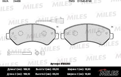 Miles E100283 - Тормозные колодки, дисковые, комплект autospares.lv