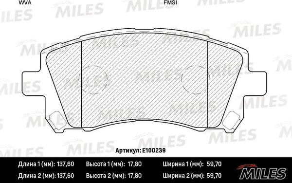 Miles E100239 - Тормозные колодки, дисковые, комплект autospares.lv