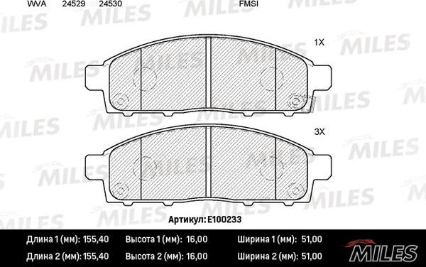 Miles E100233 - Тормозные колодки, дисковые, комплект autospares.lv