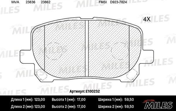 Miles E100232 - Тормозные колодки, дисковые, комплект autospares.lv