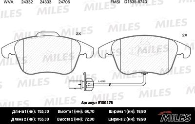 Miles E100276 - Тормозные колодки, дисковые, комплект autospares.lv