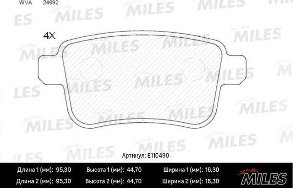 Miles E110490 - Тормозные колодки, дисковые, комплект autospares.lv