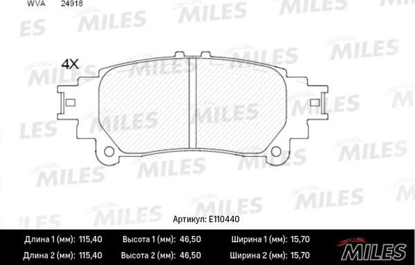 Miles E110440 - Тормозные колодки, дисковые, комплект autospares.lv