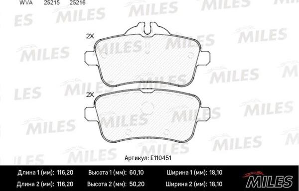 Miles E110451 - Тормозные колодки, дисковые, комплект autospares.lv