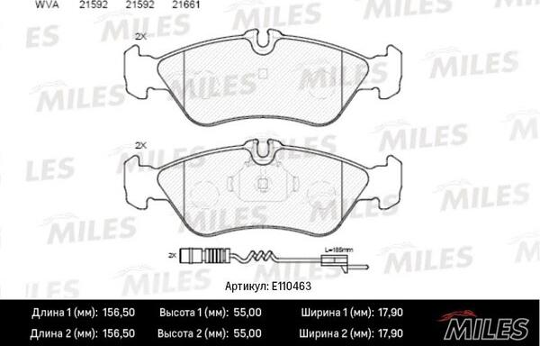 Miles E110463 - Тормозные колодки, дисковые, комплект autospares.lv