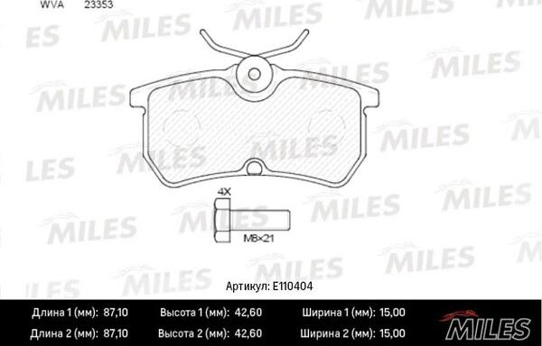 Miles E110404 - Тормозные колодки, дисковые, комплект autospares.lv