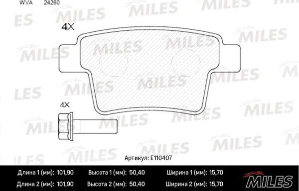 Miles E110407 - Тормозные колодки, дисковые, комплект autospares.lv
