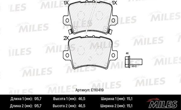 Miles E110419 - Тормозные колодки, дисковые, комплект autospares.lv