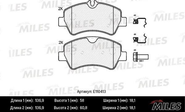 Miles E110413 - Тормозные колодки, дисковые, комплект autospares.lv