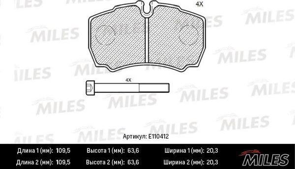 Miles E110412 - Тормозные колодки, дисковые, комплект autospares.lv