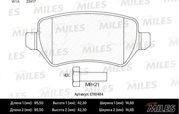 Miles E110484 - Тормозные колодки, дисковые, комплект autospares.lv