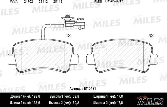 Miles E110481 - Тормозные колодки, дисковые, комплект autospares.lv