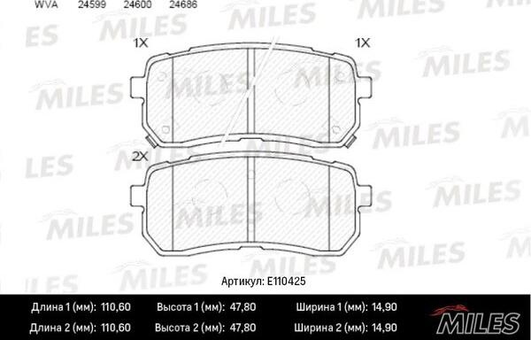 Miles E110425 - Тормозные колодки, дисковые, комплект autospares.lv