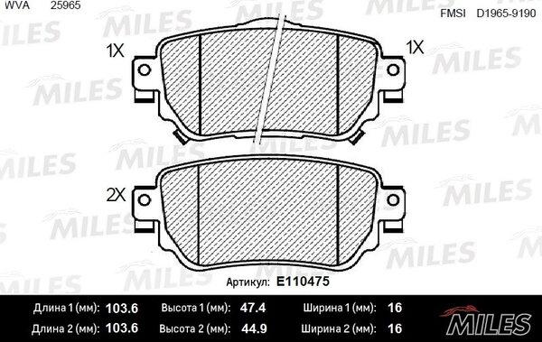 Miles E110475 - Тормозные колодки, дисковые, комплект autospares.lv