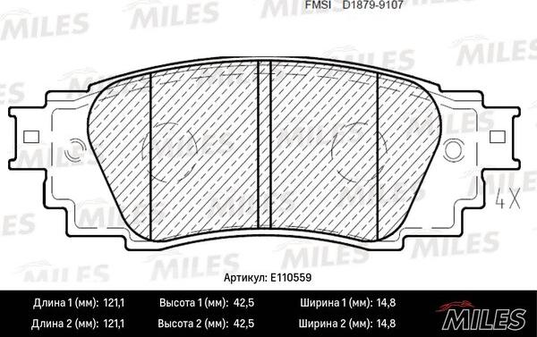 Miles E110559 - Тормозные колодки, дисковые, комплект autospares.lv