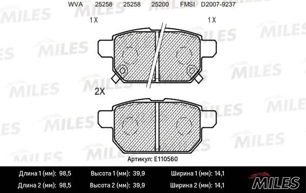 Miles E110560 - Тормозные колодки, дисковые, комплект autospares.lv