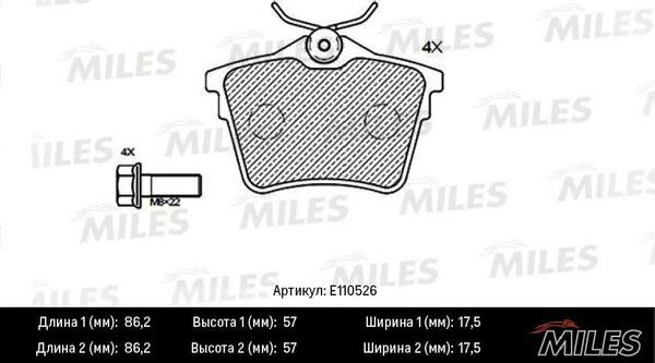 Miles E110526 - Тормозные колодки, дисковые, комплект autospares.lv