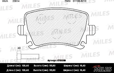 Miles E110059 - Тормозные колодки, дисковые, комплект autospares.lv
