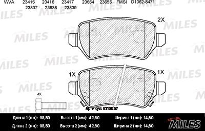 Miles E110057 - Тормозные колодки, дисковые, комплект autospares.lv