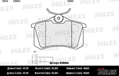 Miles E110004 - Тормозные колодки, дисковые, комплект autospares.lv