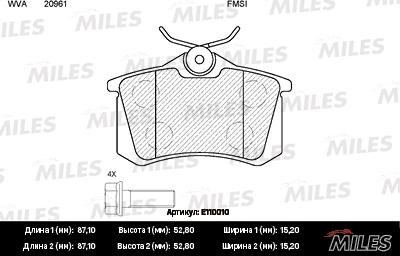 Miles E110010 - Тормозные колодки, дисковые, комплект autospares.lv