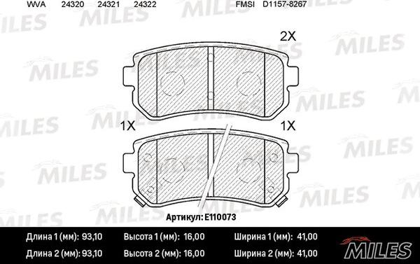 Miles E110073 - Тормозные колодки, дисковые, комплект autospares.lv