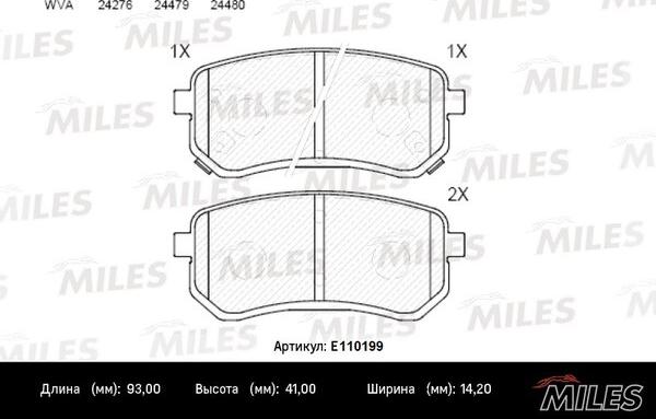 Miles E110199 - Тормозные колодки, дисковые, комплект autospares.lv