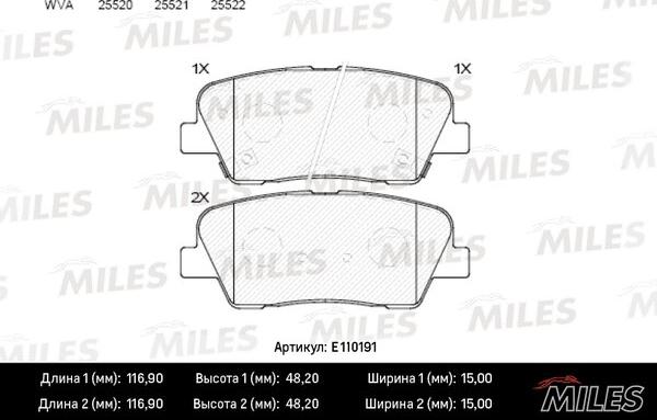 Miles E110191 - Тормозные колодки, дисковые, комплект autospares.lv