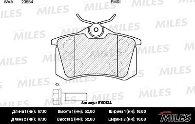 Miles E110134 - Тормозные колодки, дисковые, комплект autospares.lv