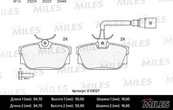 Miles E110127 - Тормозные колодки, дисковые, комплект autospares.lv