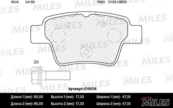 Miles E110174 - Тормозные колодки, дисковые, комплект autospares.lv