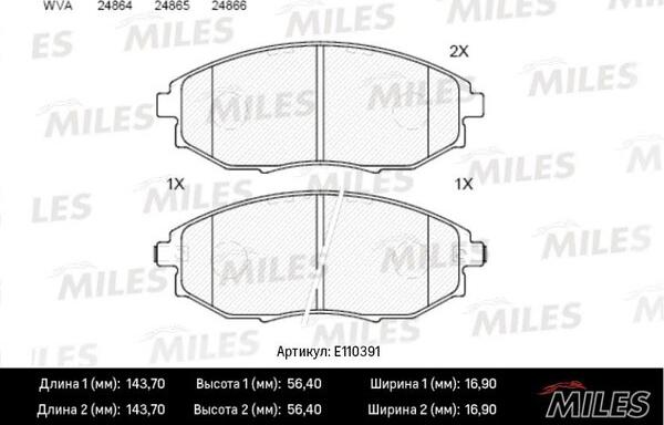 Miles E110391 - Тормозные колодки, дисковые, комплект autospares.lv