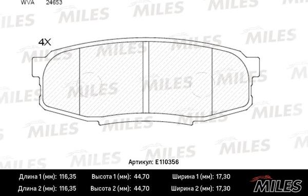 Miles E110356 - Тормозные колодки, дисковые, комплект autospares.lv