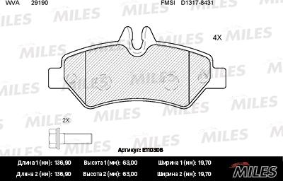 Miles E110306 - Тормозные колодки, дисковые, комплект autospares.lv