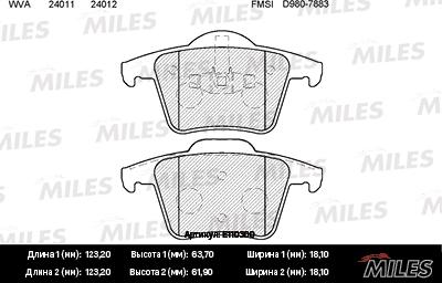 Miles E110300 - Тормозные колодки, дисковые, комплект autospares.lv