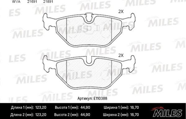 Miles E110388 - Тормозные колодки, дисковые, комплект autospares.lv