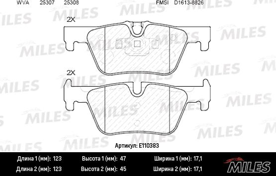 Miles E110383 - Тормозные колодки, дисковые, комплект autospares.lv