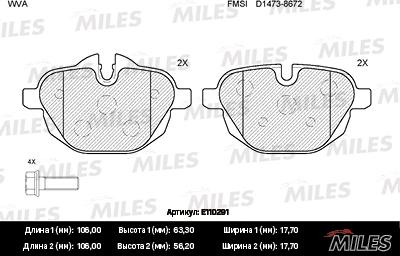 Miles E110291 - Тормозные колодки, дисковые, комплект autospares.lv