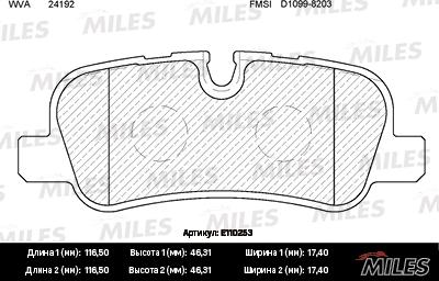 Miles E110253 - Тормозные колодки, дисковые, комплект autospares.lv