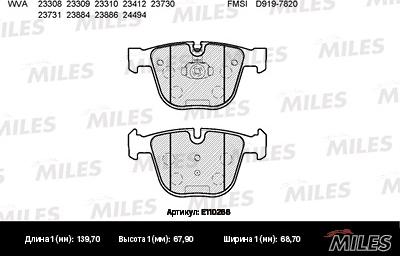 Miles E110266 - Тормозные колодки, дисковые, комплект autospares.lv