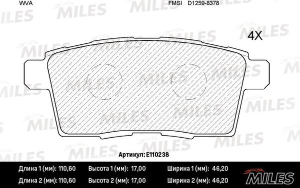 Miles E110238 - Тормозные колодки, дисковые, комплект autospares.lv